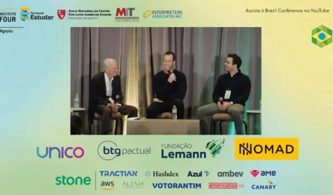 Jorge Paulo Lemann, investidor e filantropo; Justin Mateen, cofundador e CMO do Tinder; e Henrique Dubugras, cofundador e coCEO da Brex — Foto: Reprodução / Youtube