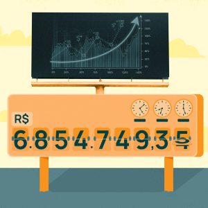 Ilustração de um "placar eletrônico" simbolizando o termo Marcação a Mercado