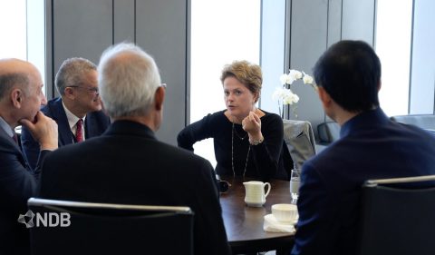 Dilma foi indicada por Lula e eleita como presidente da instituição financeira.  Foto: Divulgação/New Development Bank/Twitter/
@NDB_int
