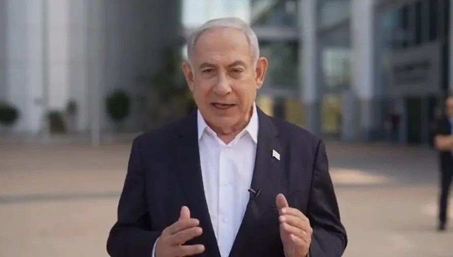 Primeiro ministro Benjamin Netanyahu fala em vídeo aos israelenses após ataques do Hamas — Foto: Reprodução