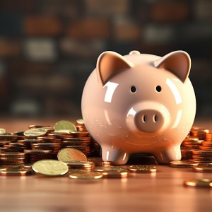 Porquinho com moedas em volta