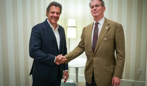 O ministro da Fazenda, Fernando Haddad, e o secretário do Tesouro dos Estados Unidos, Scott Bessent. Foto: Ministério da Fazenda